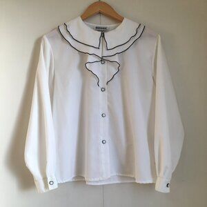 Vintage Bibbed Collar White Button Down Performance Choir Blouse